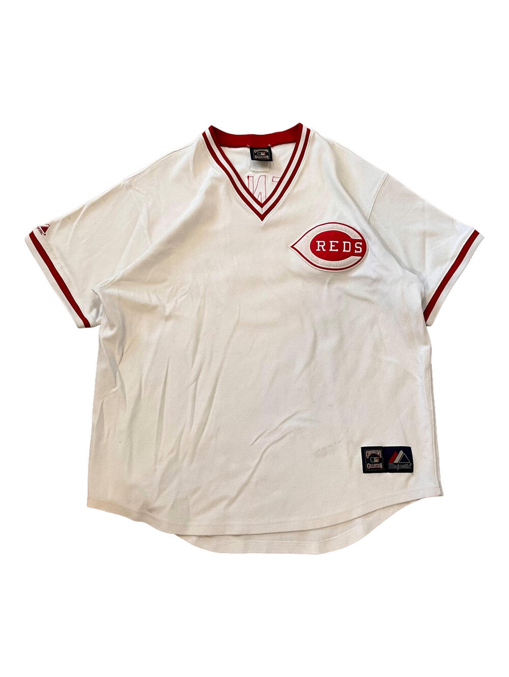 Johnny Bench Cincinnati Reds Majestic Cooperstown Jersey Mens XL FLAWS
